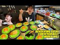 GIANT UNLIMITED REVOLVING SUSHI FEAST (SALMON NIGIRI + RAW SHRIMP + OCTOPUS) MUKBANG 먹방 EATING SHOW