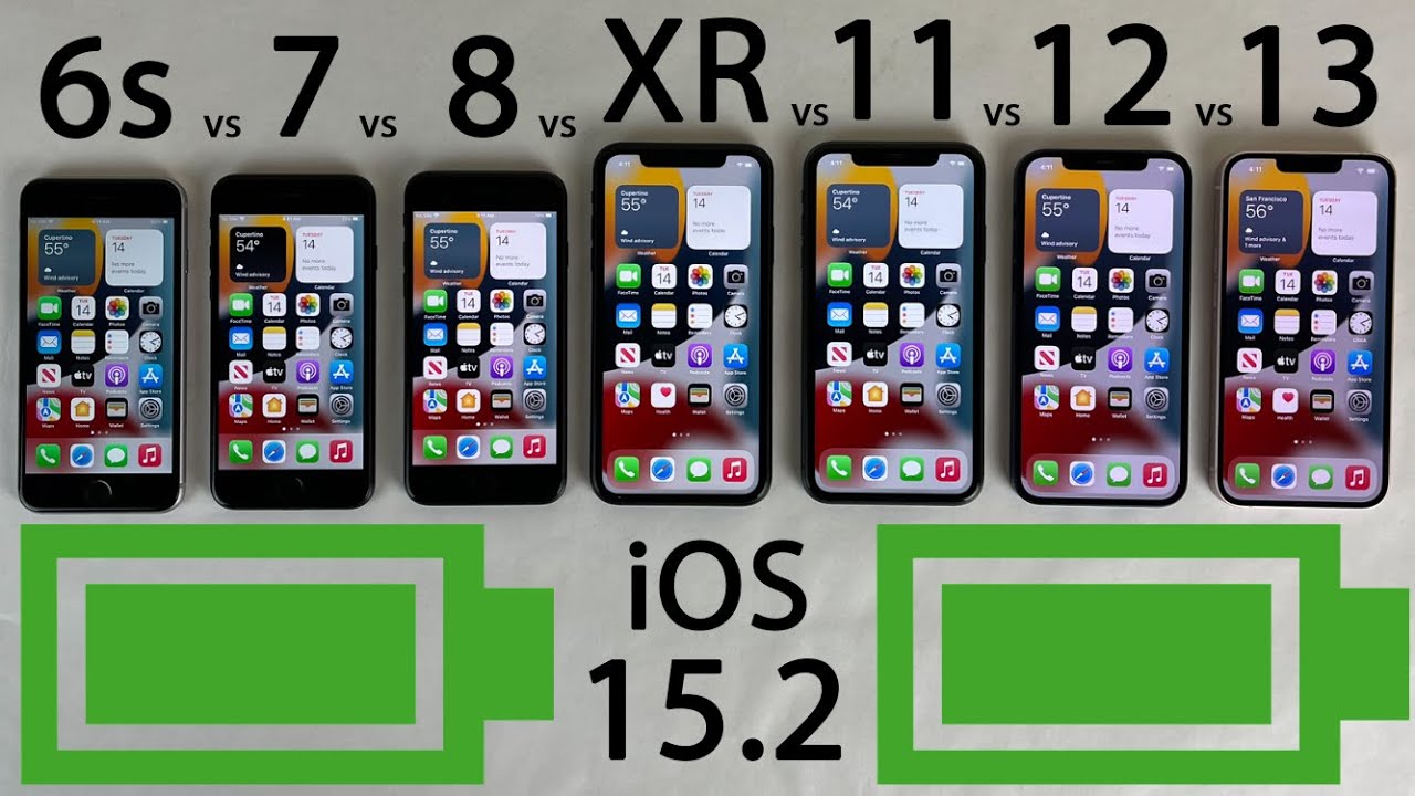iPhone 13 vs 12 vs 11 vs XR vs 8 vs 7 vs 6s BATTERY Test on iOS 15.2 -  YouTube