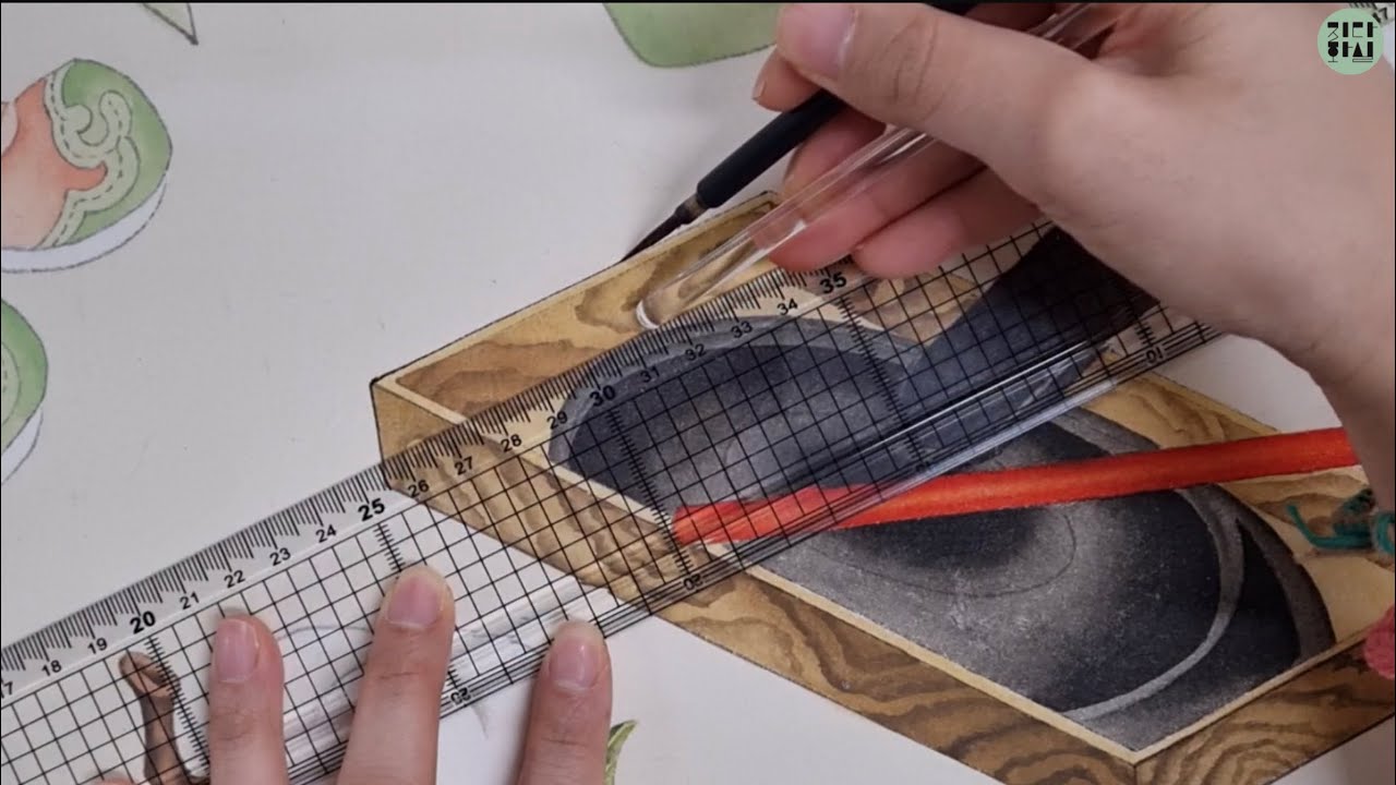 민화 한복책거리 하단부 완성 -연적,벼루,붓,편지