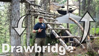 Drawbridge Build For The Bushcraft Tree house Day 26 of 30 Day Survival Challenge Canadian Rockies
