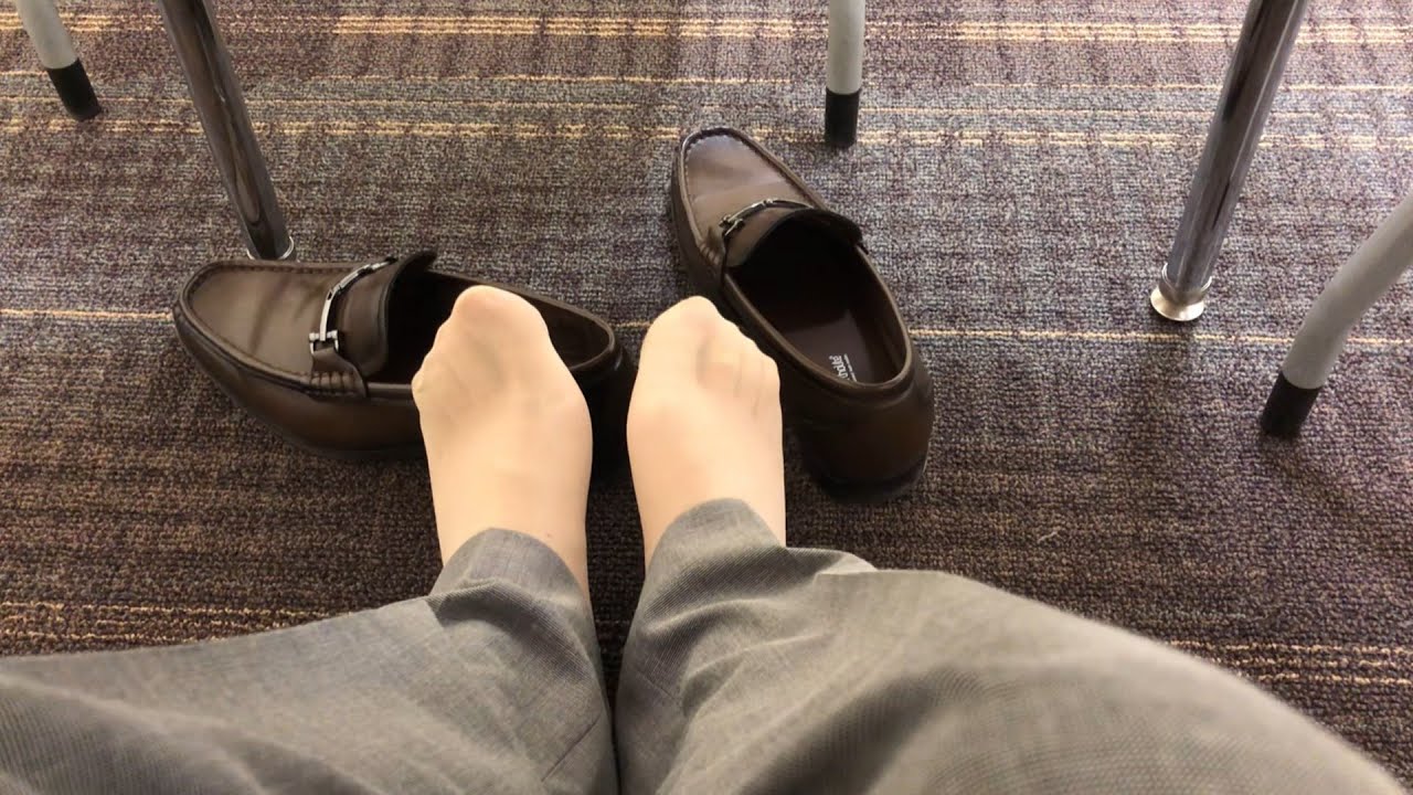 Under Table Shoeplay With Nylon Socks and Loafers - YouTube