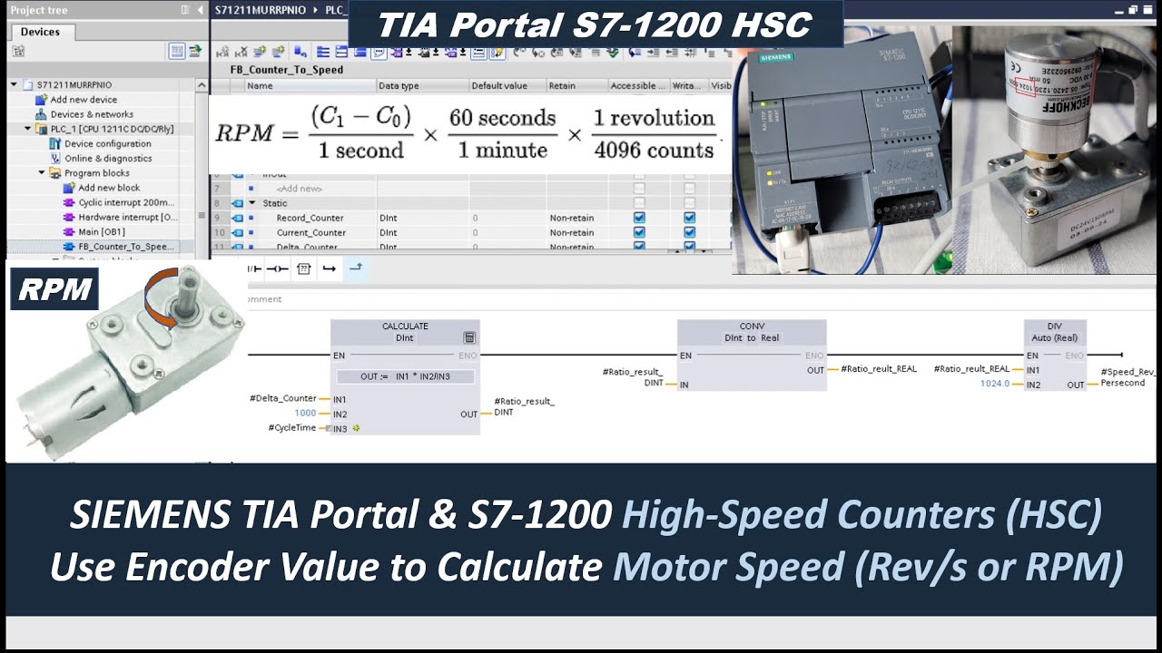 SC06b. Calculate Motor Speed RPM via Siemens S7-1200 HSC(High-Speed Counter)  and Encoder - YouTube