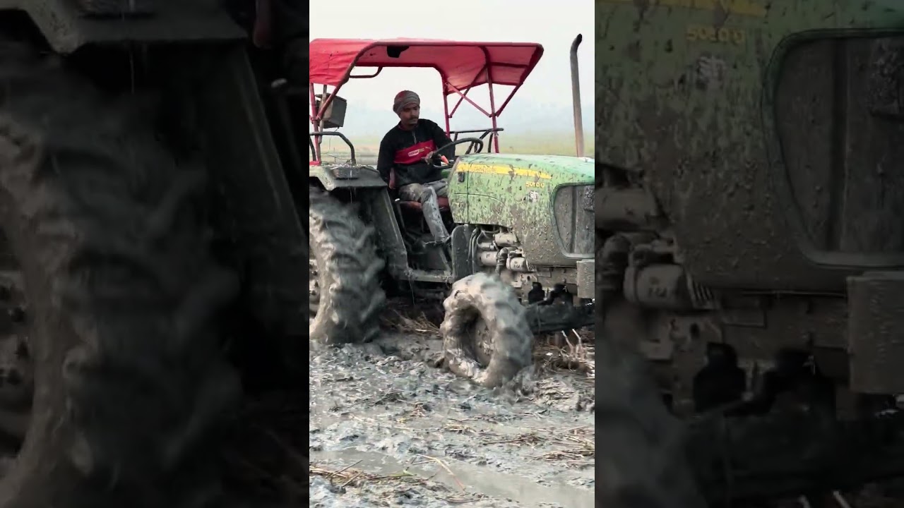 Johndeere 5050D 4wd v8 nice performance in stock in mud #johndeeretractor #mihindra #farming 