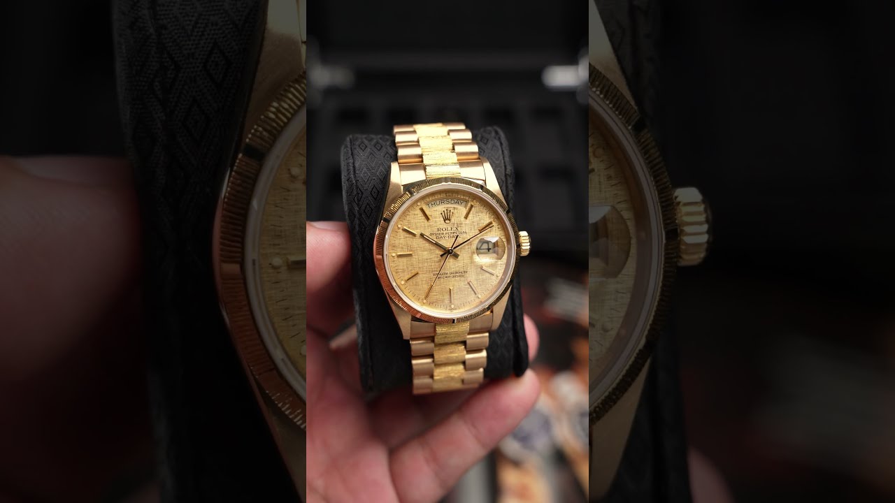ROLEX DAYDATE 36MM 18078 YELLOWGOLD CHAMPAGNE DIAL BARK FINISH (WATCH ONLY)