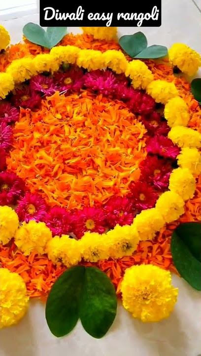 diwali easy RANGOLI decor  flower RANGOLI. Lakshmi charan #diwali #flowerrangoli #diwalidecor