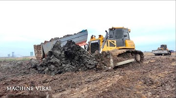 Skills Operator Bulldozer pushing dirt land filling up process