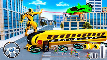 Flying School Bus Robot Games - Android Gameplay