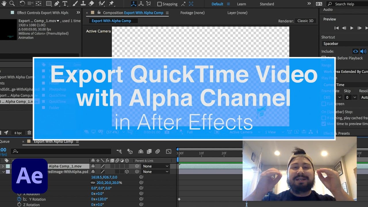 Exporting Video With An Alpha Channel for Transparency in After Effects