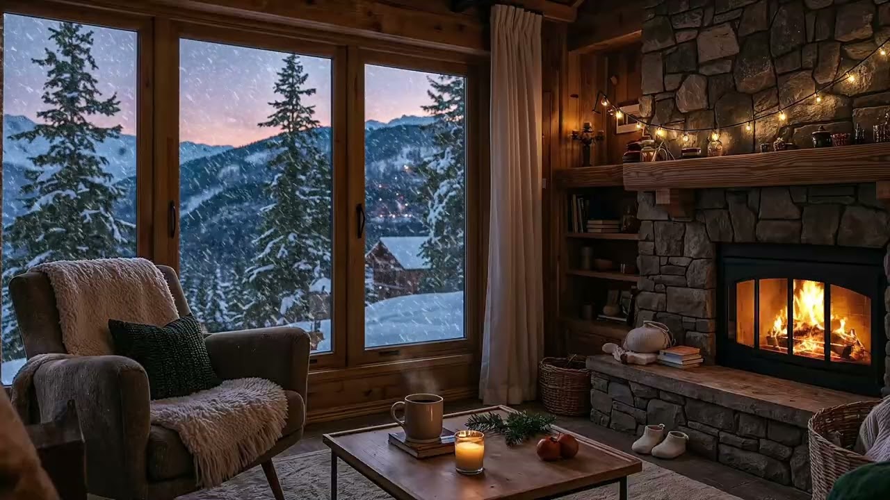 Winter Cabin Jazz Lounge 🎷🔥 1 Hour Loop | Cozy Fireplace & Snowfall