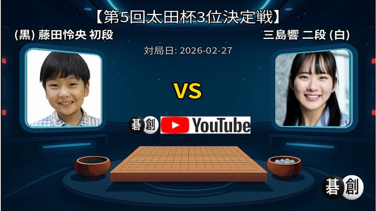 【第5回太田杯3位決定戦】(黒)藤田怜央初段 対 三島響二段(白) | AI解析