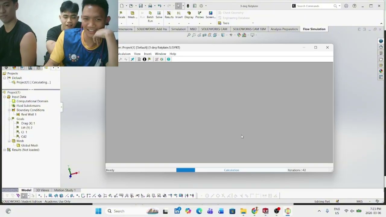 Flat Plate 3 Degree Simulation for Lift and Drag