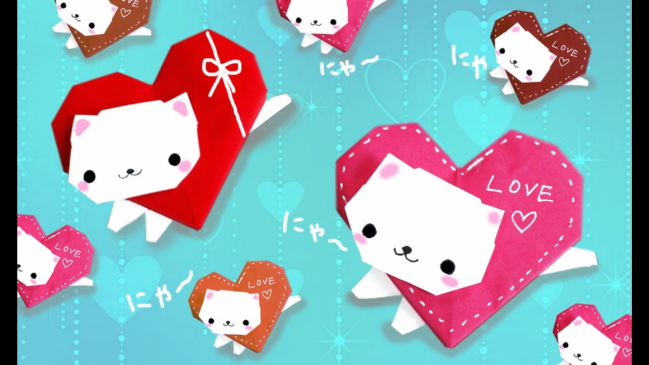 バレンタイン 折り紙 ハートと猫の作り方 Origami Cat Heart Mama Life Blog
