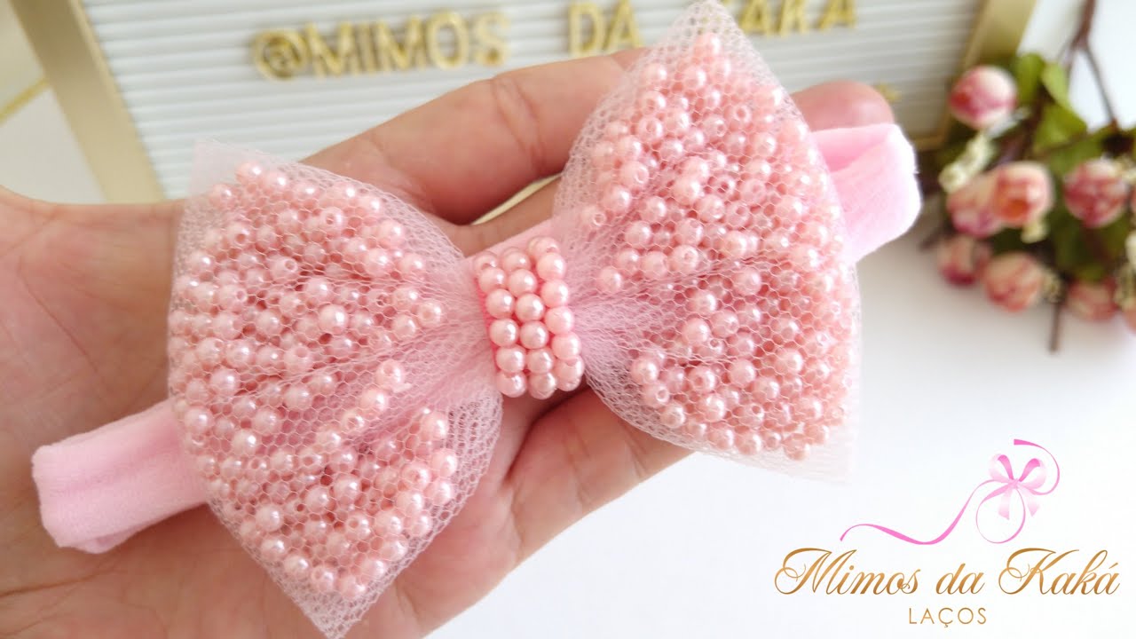 Laço de Tule com Pérola na Faixa #RN-Diy Ribbon Bow-Kaká Magalhães