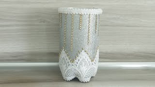 Прекрасная ваза из фоамирана и кружева/Beautiful vase made of foamiran and lace