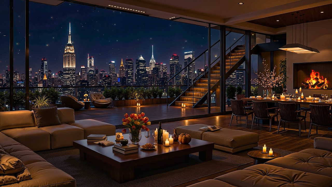 Late Night Jazz 🌃 Luxury Apartment in New York 🎷 Smooth Jazz Saxophone Music for Relax & Deep Sleep