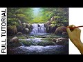 Acrylic Landscape Painting TUTORIAL Waterfalls And Rushing River In The Forest JMLisondra