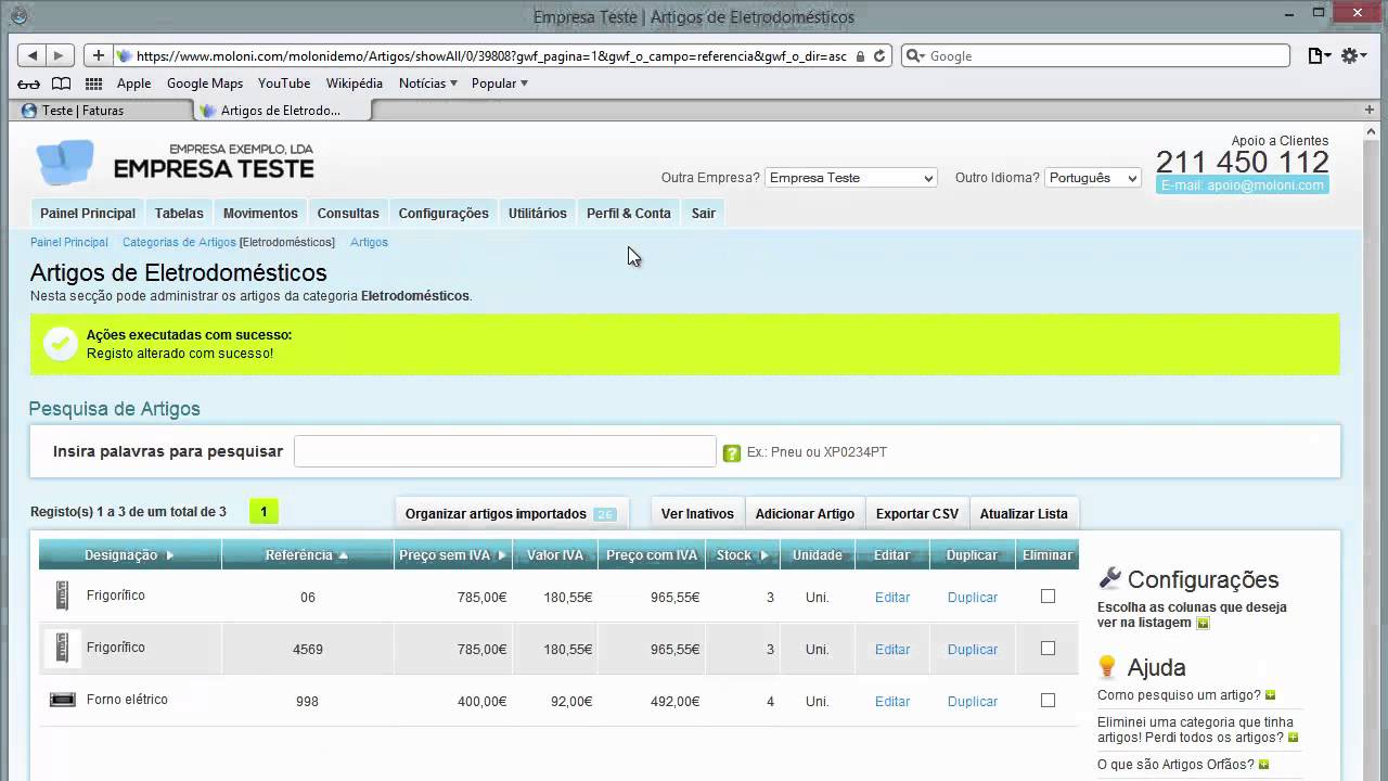 Usar o Moloni em vários separadores ao mesmo tempo