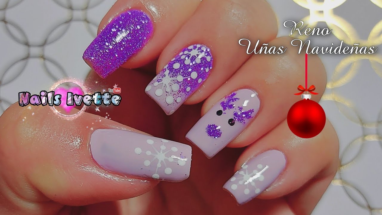 Uñas navideñas! Uñas reno / Uñas morado lila / Uñas copo de nieve / Uñas  glitters - YouTube