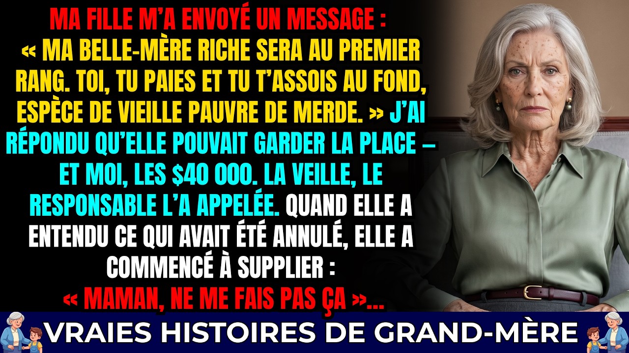 À seize heures quarante-trois, la veille du défilé qui devait lancer la marque de ma fille, j’ai reçu un message qui m’a glacée. Sa belle-mère occuperait la première rangée. Moi, qui avais payé...