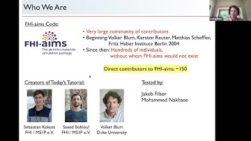 FHI-aims tutorial series 2021: Numeric Atom-centered Orbitals and How to Use them; Volker Blum