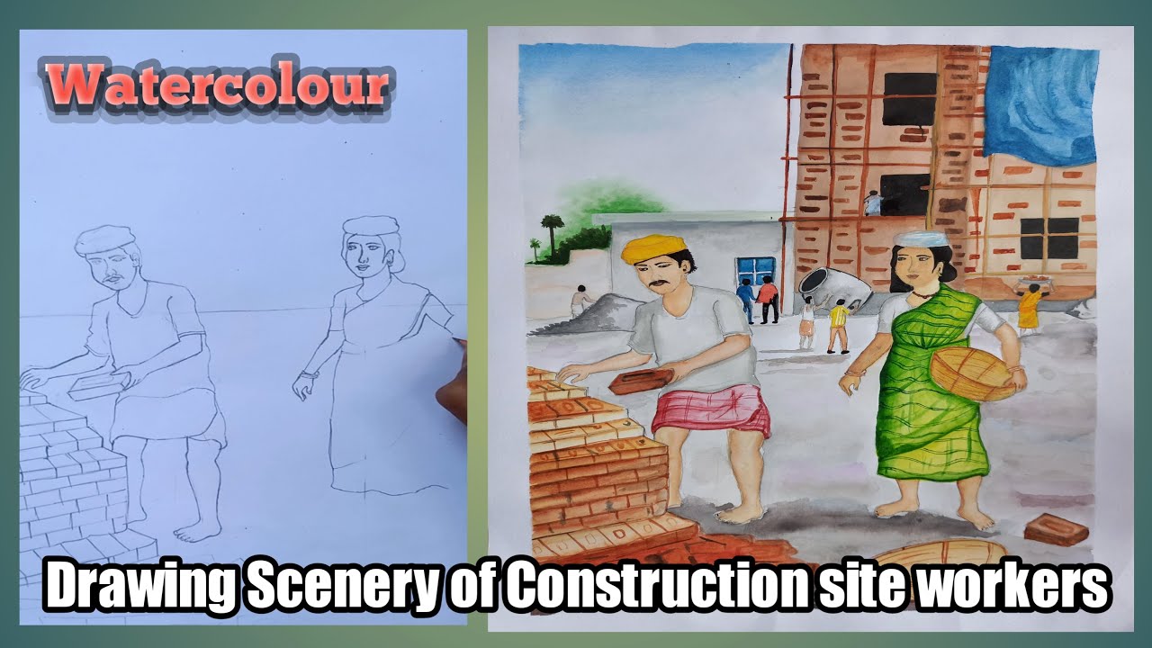 Easy & Simple Drawing of a Labour For Everyone/ Drawing Scenery of ...
