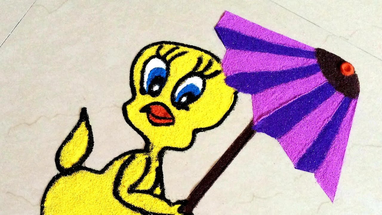 Happy birthday rangoli easy | Tweety Bird cartoon Rangoli | How to make ...