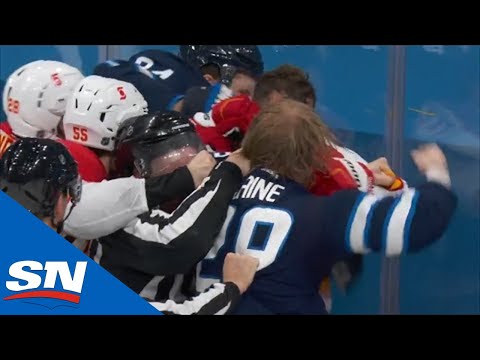 Patrik Laine Drops The Gloves After Noah Hanifin Crosschecks Kyle Connor Into Boards