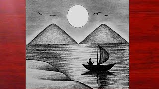 Çok Güzel & Kolay Karakalem Manzara Resmi Çizimi Nasıl Yapılır - Çizim Mektebi Manzara Nasıl Çizilir