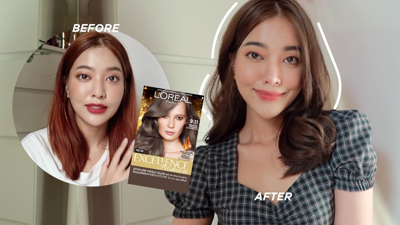 สีผมน้ําตาลแดง  2022 Update  Review ย้อมผมสีแอชน้ำตาลหม่นสุดฮิตด้วยตัวเอง L’Oreal Paris Excellence Fashion | mildnitha