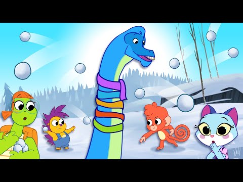 Club Baboo | Snowball fight fun! | LONG 1 HOUR VIDEO | Learn Dinosaur Names