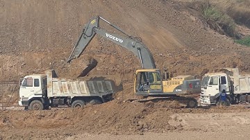 Excavators with ground trucks are working | អាអ៊ិចជាមួយឡានដឹកដីកំពុងធ្វើការ