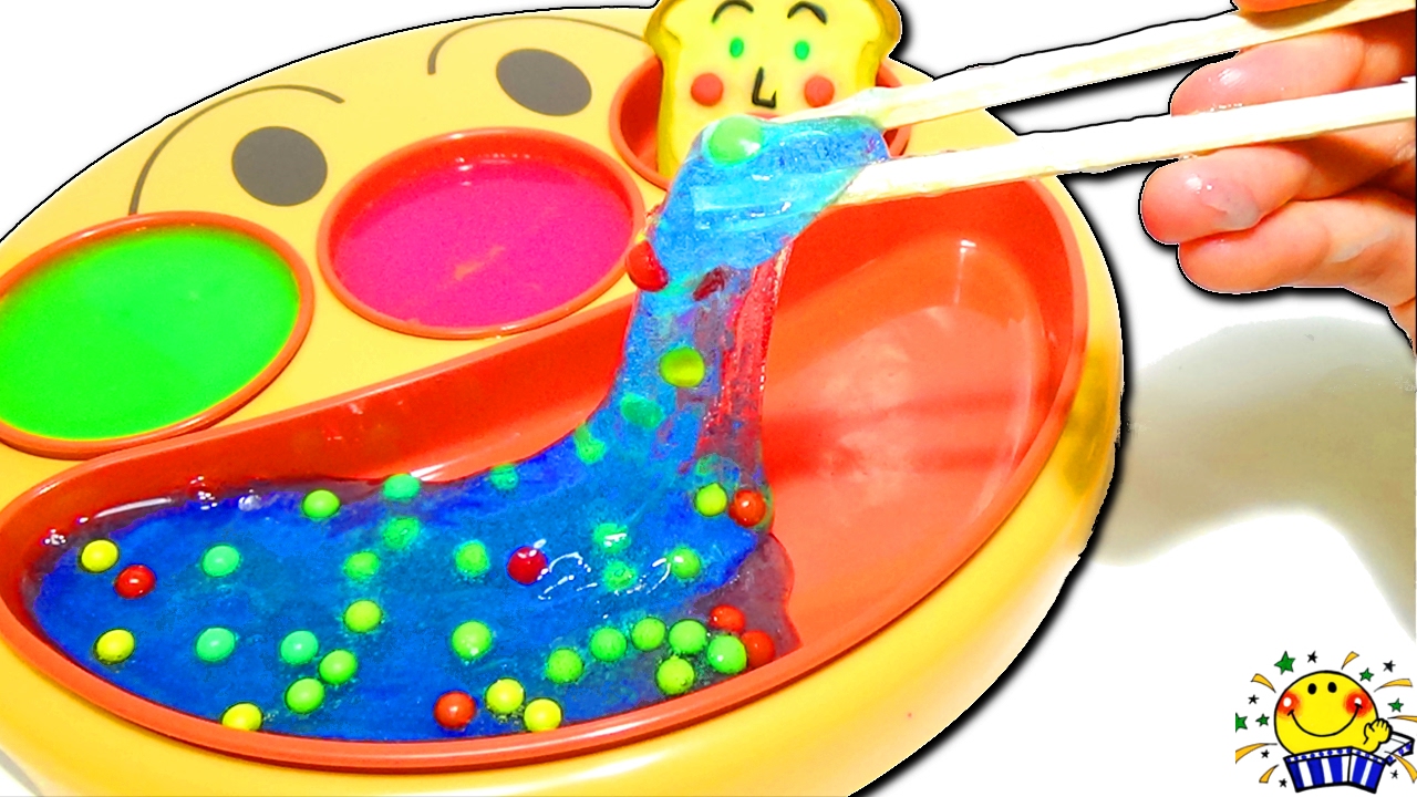 フェイスランチ皿でお料理ごっこ❤︎手作りスライムのご飯でキッチンままごとショーの開催！