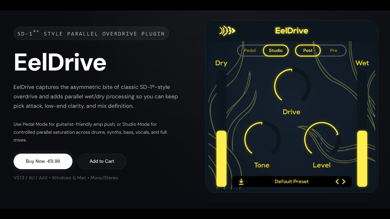 EelDrive - SD-1® Style Parallel Overdrive Plugin - YouTube