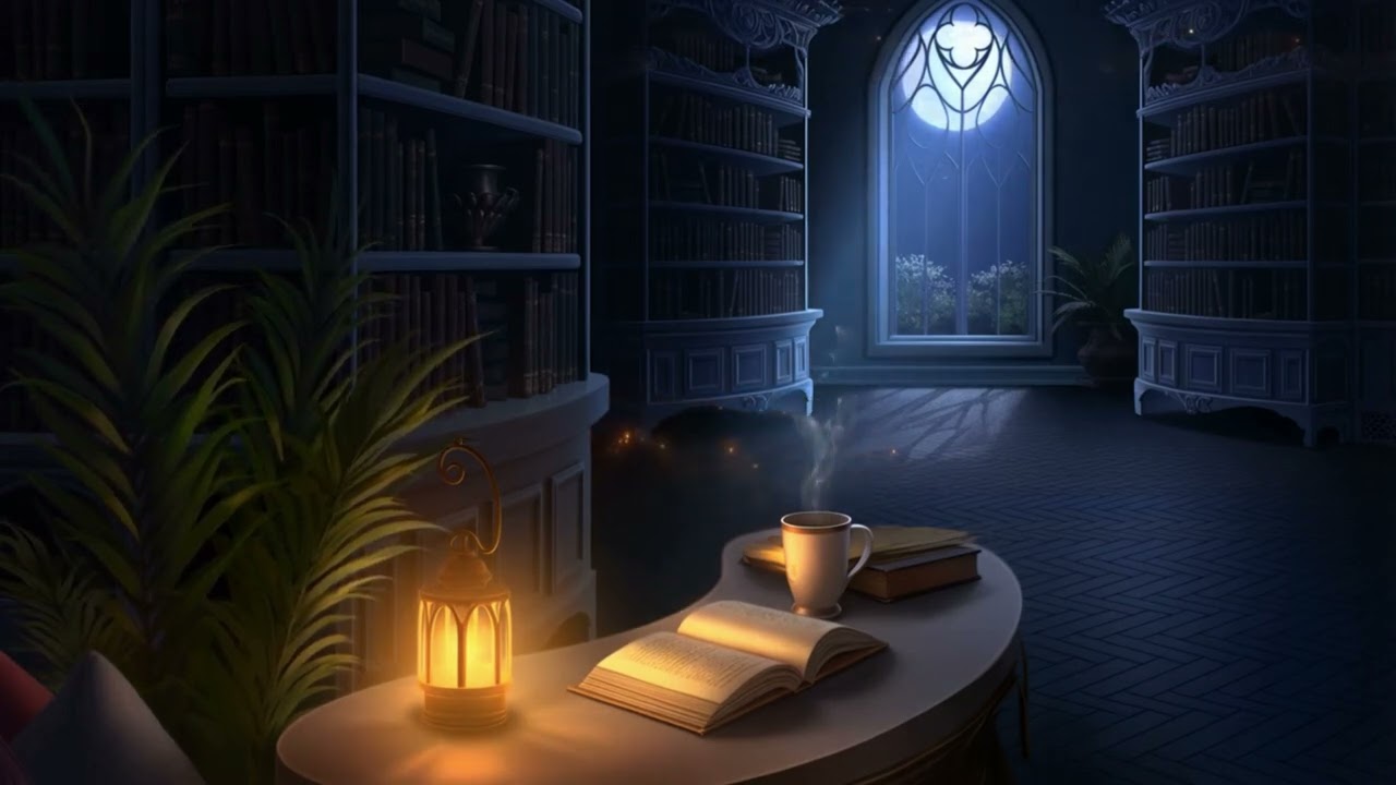 Cozy Ambient Background | Relaxing Loop for Study, Reading, Relaxation - Moonlit Enchanted Library 5