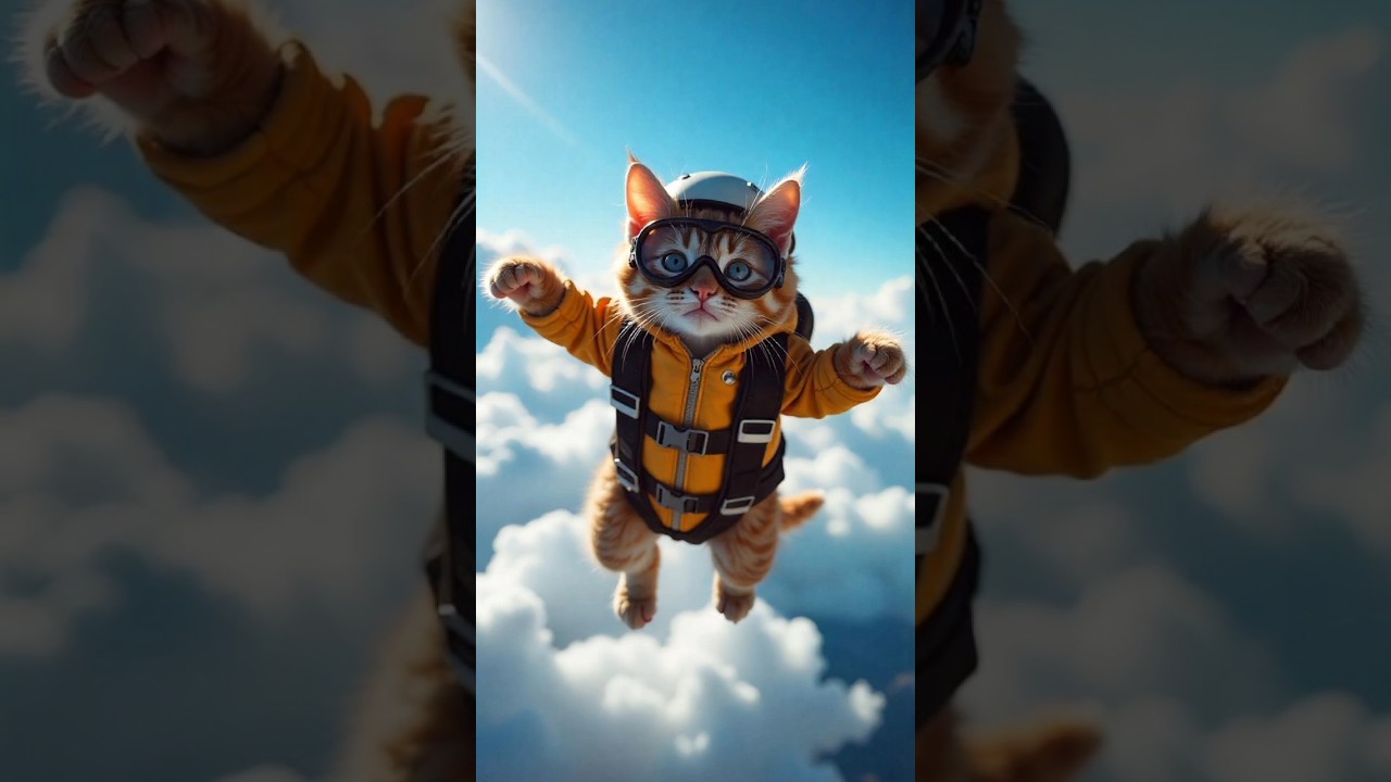 Cute kitten performing skydiving #cat #shorts #youtubeshorts #ai #shortvideo #cute #skydiving