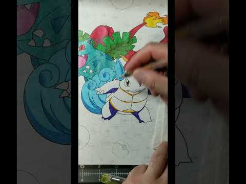 Drawing Coloring Wartortle With Glitter Gel Pens! Oddlysatisfying Art Pokemon Shorts
