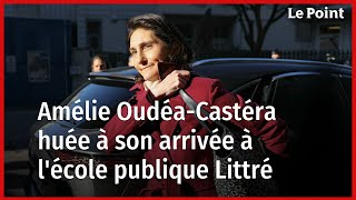 Amélie Oudéa-Castéra huée à son arrivée à l'école publique Littré