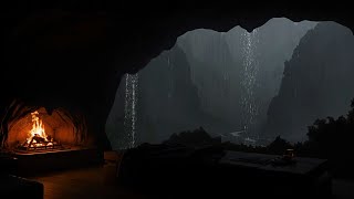 Heavy Rain at Night Over a Cave in a Deep Valley Forest to Sleep Well and Beat Insomnia