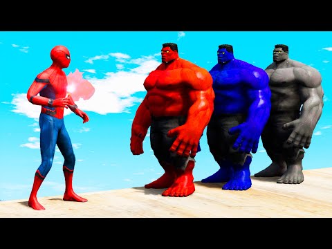GTA 5 Water Ragdolls Spiderman vs Red Hulk vs Blue Hulk vs Green Hulk Jumps/Fails (Funny Moments)