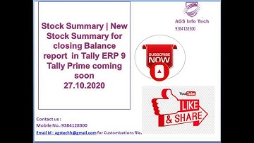 Stock Summary New Stock Summary Report with closing Balance Column in Tally ERP 9 Tally Prime Coming