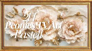 2 Hour Romantic Peonies 🌸 Soft Beige & Gold Floral Art for TV | Ambient Screen Video with Music screenshot 5