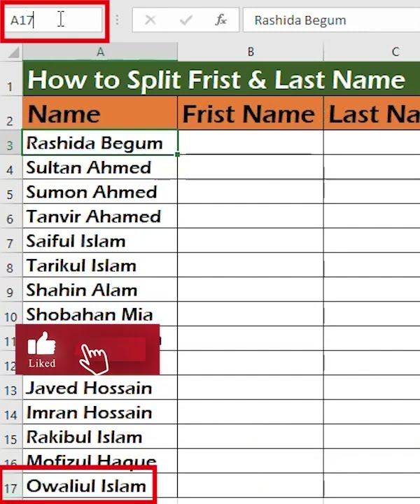 How to split names in excel ms excel made easier youtubeshort 