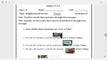 Class 2 EVS Worksheet Solution week 12(18/8/21) Topic: Neighbourhood Services