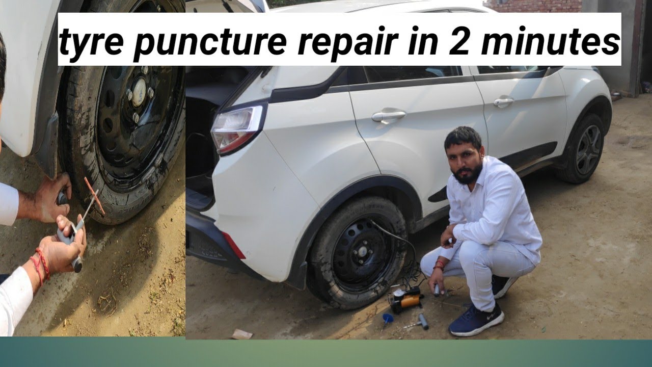Tata nexon tyre puncture and self repair in 2 minutes YouTube