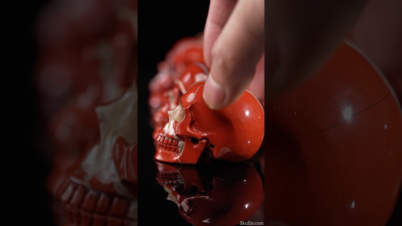2.0" Red Jasper with Quartz Hand Carved Crystal Skull, Realistic, Crystal Healing