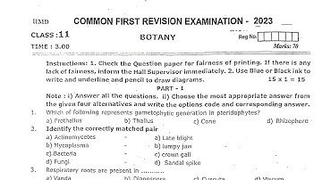 11TH BOTANY FIRSTREVISION TEST JANUARY-2023 OFFICIAL ORIGINAL QUESTIONPAPER 11TH BOTANY PURE SCIENCE