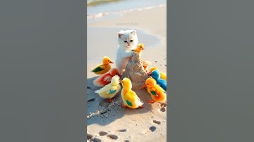 LUCU BANGET..!! Kucing dan bebek joget #bebekwarnawarni #kitten #kucing #catvideos #shorts #cat