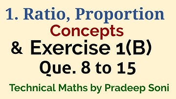 1. Ration Proportion, Ex. 1(B) Question 8 to 15. CA foundation. Technical Maths by Pradeep Soni