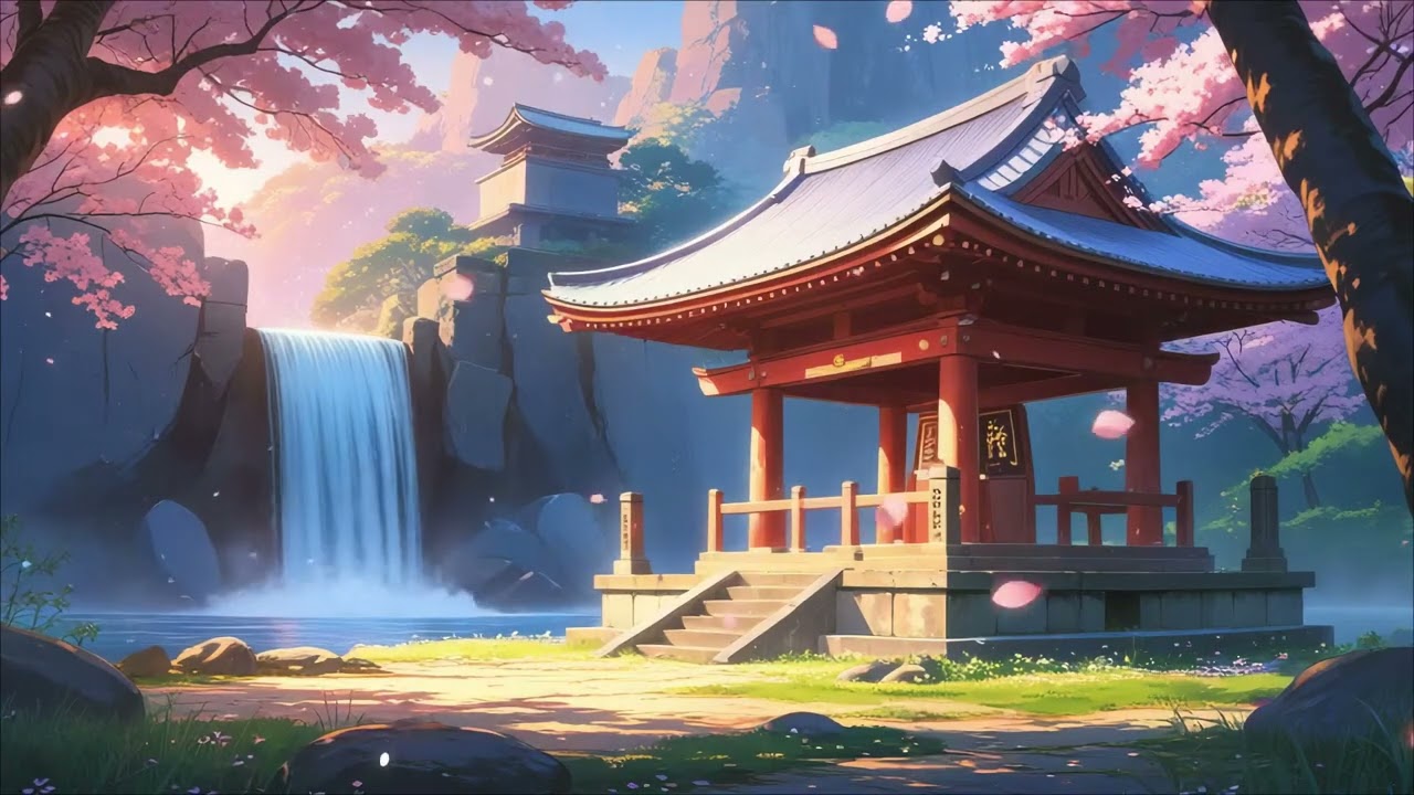 🌸 Peaceful Japanese Temple Night Ambience | Water Sounds & Soft Music