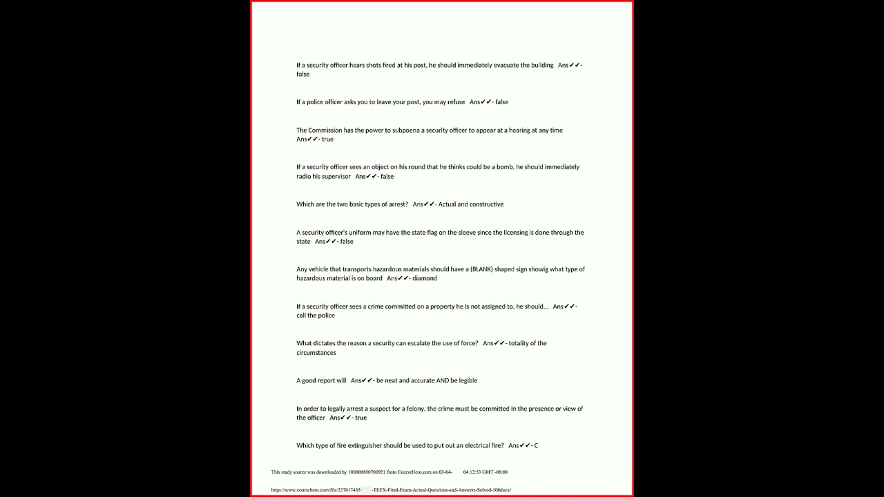 Teex Final Exam Actual Questions And Answers Solved video
